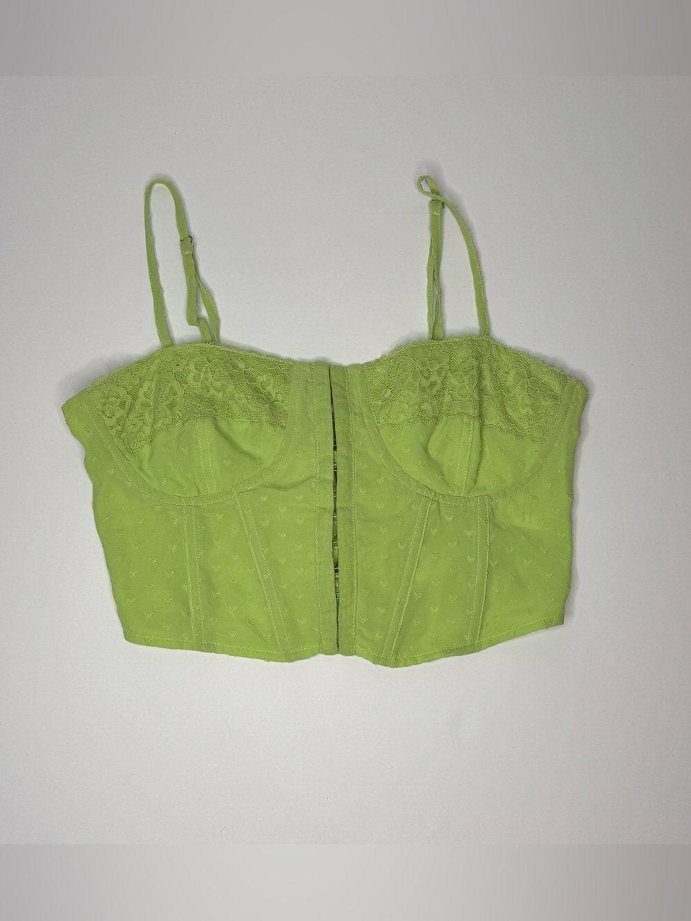 LA Hearts Corset Crop Top Small Lime Green Lace Bustier Y2K Coquette